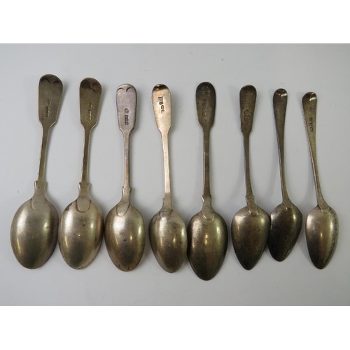 388 - 8 various hallmarked silver teaspoons, mainly 19th century. Gross weight 156 grams.