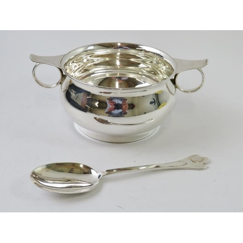 417 - Silver wedding bowl and dog nose spoon in presentation case. Bowl marked for Sheffield 1933, maker S... 