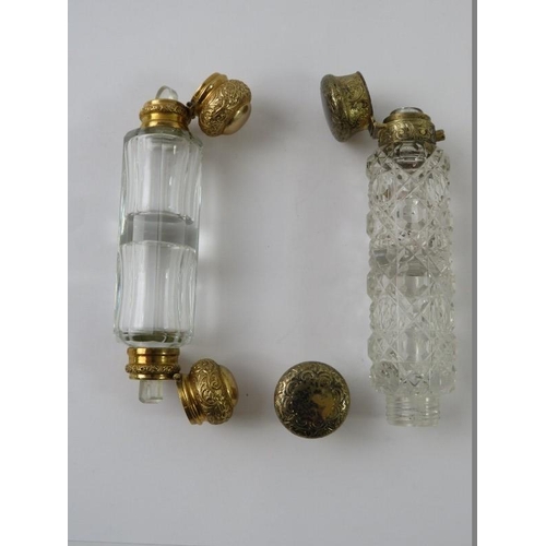 422 - Two cut glass double ended antique perfume bottles, both with gilt mounts, one marked S Mordan & Co.... 