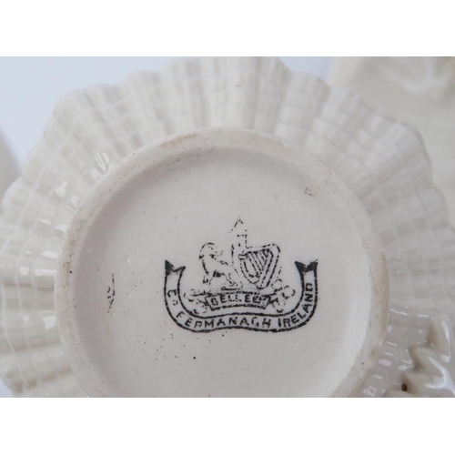 43 - A Belleek Tridacna pattern part tea set and a Neptune Cabernet tea tray, late 19th/early 20th centur... 