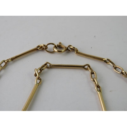 441 - A vintage precious rose metal fancy bar link necklace, testing as 14ct, 45cm long, 11.4gms approx