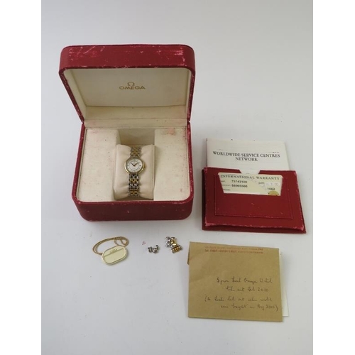 450 - OMEGA: f a ladies bi-metal De Ville Prestige bracelet quartz watch, c. 2000, reference 737.431.00, s... 