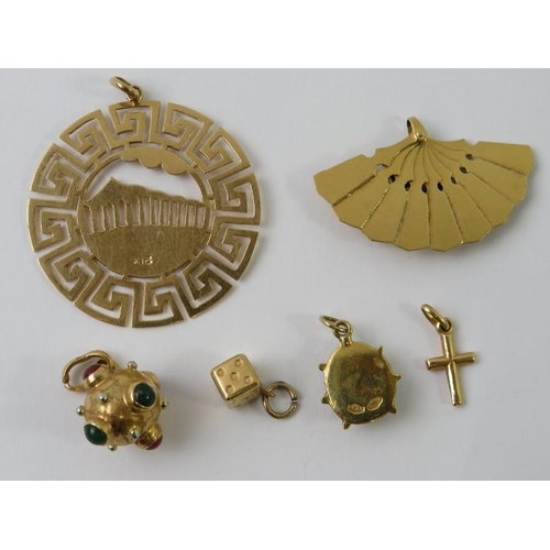 475 - An enamel and 18ct yellow gold lady-bird charm; a gem set sputnik charm stamped 750; and 5 other med... 