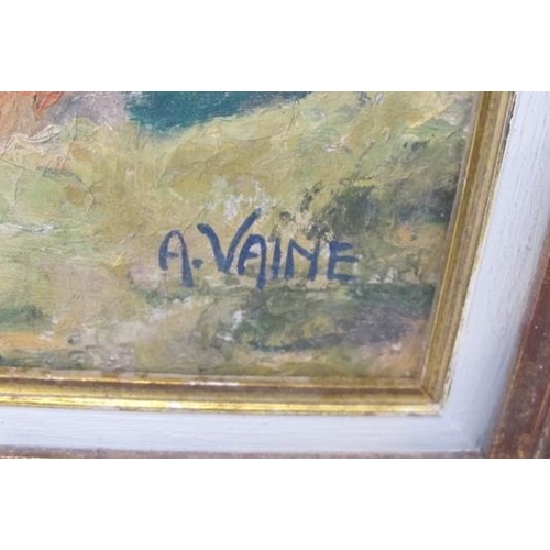 502 - Framed oil on canvas Mediterranean coastal landscape.  Signed A. Vaine, lower right.  30cms x 40cms ... 