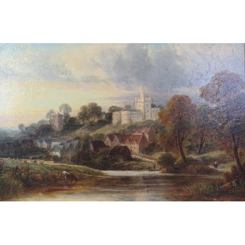 508 - Thomas Thomas 19th Century British gilt framed oil on canvas.  Arley Castle on the Severn, Worcester... 