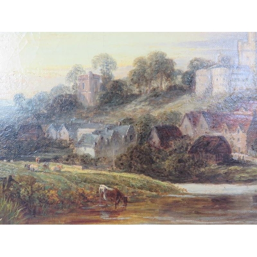 508 - Thomas Thomas 19th Century British gilt framed oil on canvas.  Arley Castle on the Severn, Worcester... 