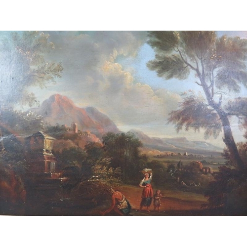 511 - Johannes Glauber 1646-1726 attributed.  Gilt framed oil on panel.  Continental landscape with mounta... 