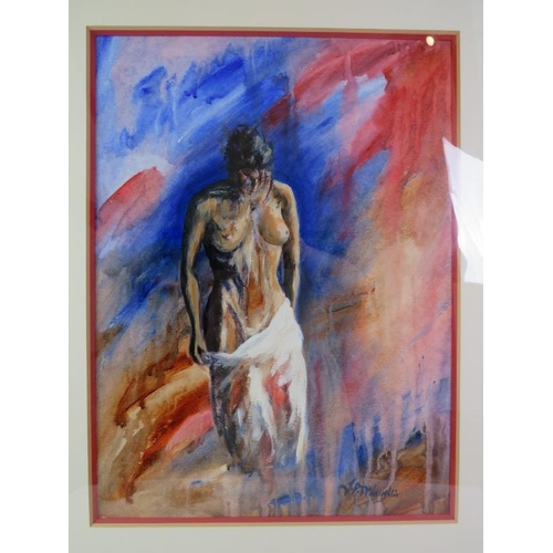 519 - J.P. McLaughlin (b.1959) - 'Female nude', acrylic, signed, label verso for Paisley picture frames & ... 