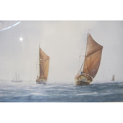 543 - Alan Whitehead, born 1952 Isle of Sheppey. Framed and glazed, boats in full sail. Signed Alan Whiteh... 