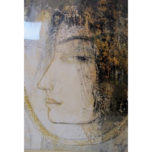 548 - Asit Kumar Sarkar (India).  Acrylic on canvas framed and glazed.  Head study, signed and dated 2002.... 