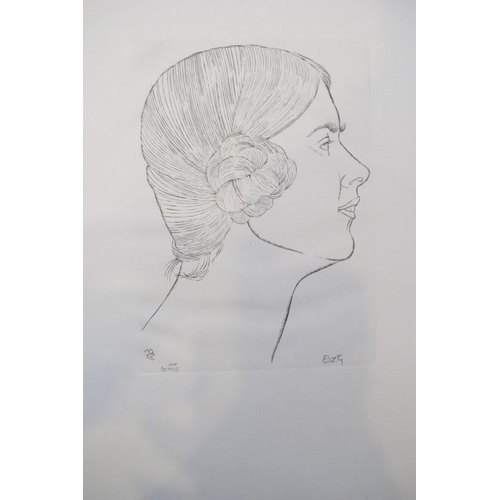 554 - Eric Gill unframed etching.  Head study of a young lady, Eliz G. 34cm x 25cm approx. overall size. 
... 