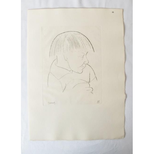 556 - Eric Gill unframed etching, study of a boy.  34cm x 25cm overall.
Condition report: no issues