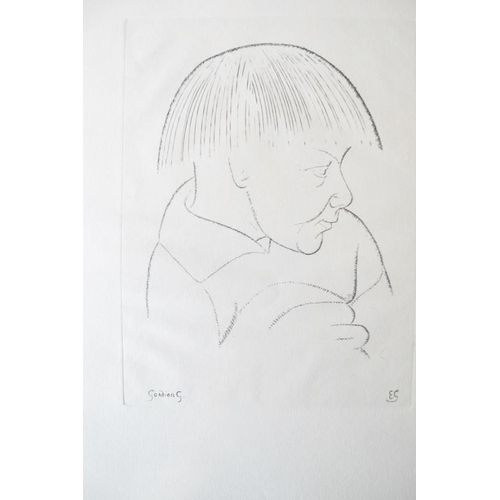 556 - Eric Gill unframed etching, study of a boy.  34cm x 25cm overall.
Condition report: no issues