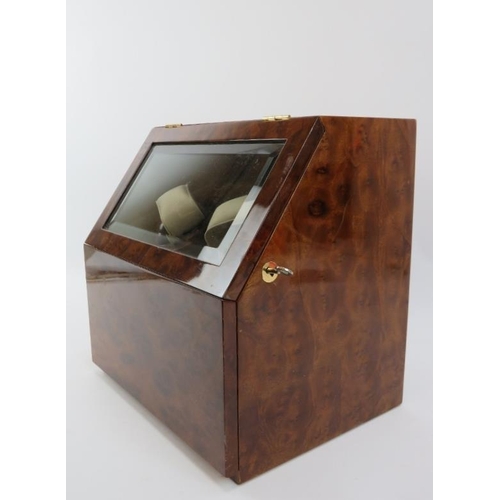 90 - A Hillwood of London simulated burr walnut watch box with two rotating watch winders. Lower internal... 