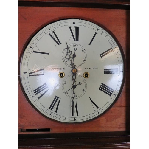 705 - A 19th century mahogany 8-day longcase clock by C. Saunders of Glasgow, the plain architectural pedi... 