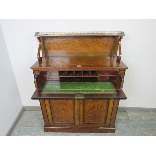 733 - A Regency Period walnut and mahogany crossbanded chiffonier, the upper gallery with pierced brass ra... 