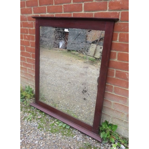 746 - An Edwardian over-mantle mirror, the distressed plate within a plain mahogany surround having a cham... 