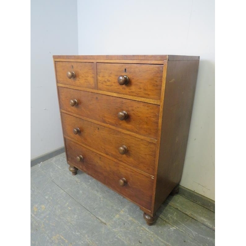 756 - A 19th Century mahogany straight-front chest housing two short and three long graduated drawers reta... 