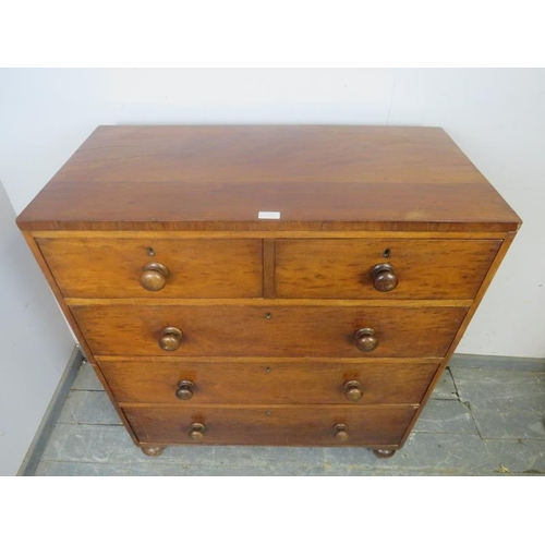 756 - A 19th Century mahogany straight-front chest housing two short and three long graduated drawers reta... 