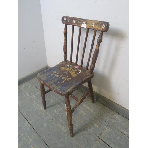 769 - An antique child's chair, hand-painted with polychrome decoration in the Scandinavian folk art style... 