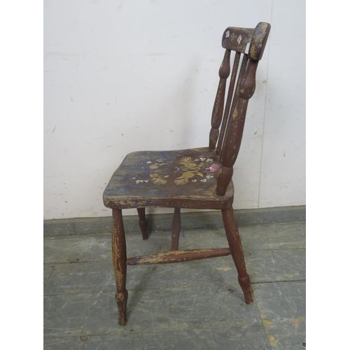 769 - An antique child's chair, hand-painted with polychrome decoration in the Scandinavian folk art style... 