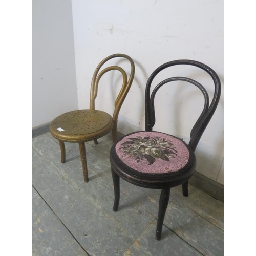 779 - Two antique bentwood child’s chairs, one ebonised and the other painted gold. H62cm W32cm D39cm (app... 