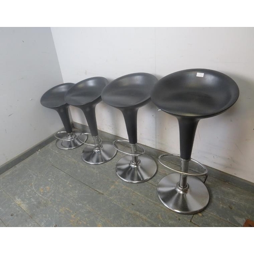 787 - A set of four contemporary Italian ‘Bombo’ bar stools by Magis, the sculpted acrylic seats on chrome... 