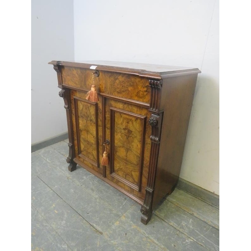 794 - A 19th century French burr walnut reverse breakfront side cabinet of small proportions, housing one ... 