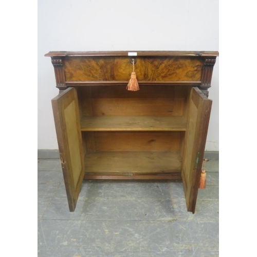 794 - A 19th century French burr walnut reverse breakfront side cabinet of small proportions, housing one ... 