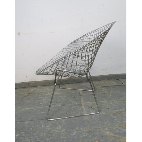 821 - A mid-century chrome ‘diamond’ chair by Harry Bertoia for Knoll, on rail supports. 
H75 x W85 x D72c... 