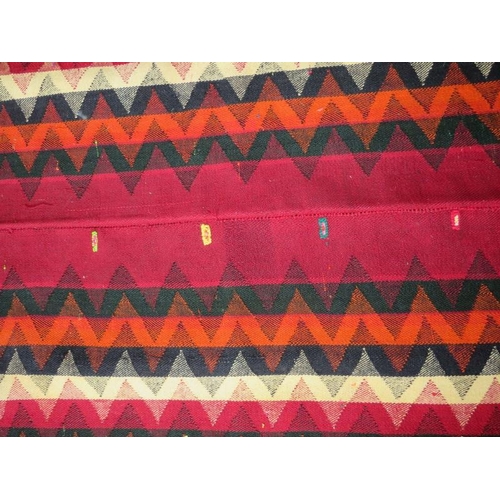 851 - Southwest Persian Ja Jim Kilim rug, multi stripes and coloured tassels to sides.  310cm x 125cm (app... 