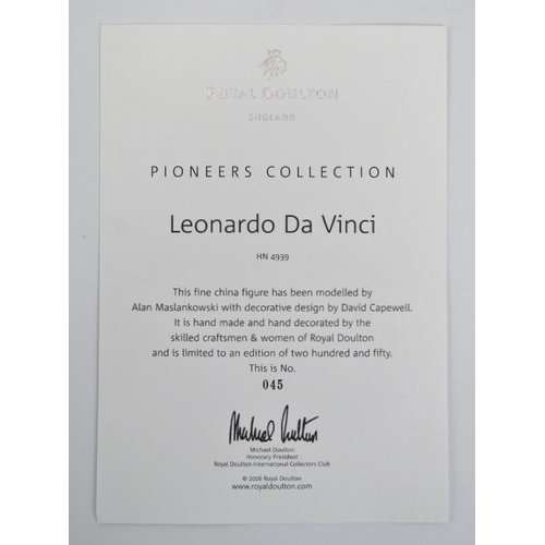 101 - A Royal Doulton limited edition 'Leonardo Da Vinci' Pioneers Collection figurine. HN 4939, Ltd No: 0... 