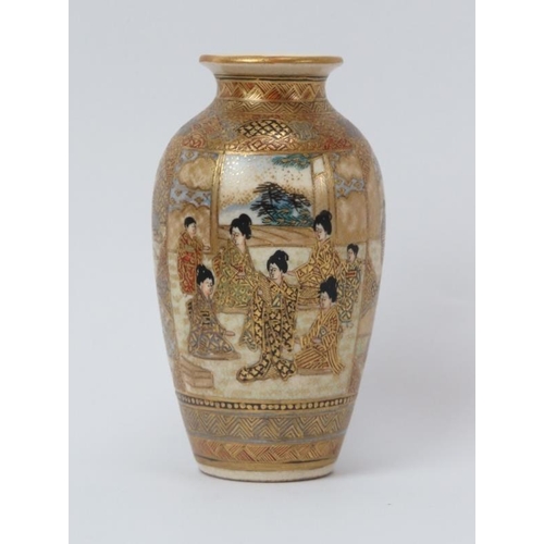 11 - A Japanese miniature satsuma vase, Meiji Period (1868–1912). Finely painted depicting a variety of f... 