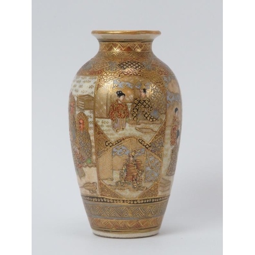 11 - A Japanese miniature satsuma vase, Meiji Period (1868–1912). Finely painted depicting a variety of f... 