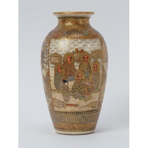 11 - A Japanese miniature satsuma vase, Meiji Period (1868–1912). Finely painted depicting a variety of f... 