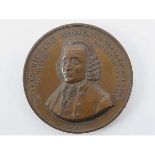 116 - A Swiss bronze medallion dedicated to Daniel Jean Richard and to the Watchmakers, circa 1842.
Design... 