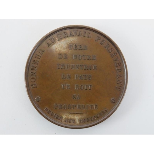 116 - A Swiss bronze medallion dedicated to Daniel Jean Richard and to the Watchmakers, circa 1842.
Design... 