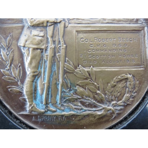 118 - A post WWI medallion plaque commemorating Colonel Robert Beech who died August 1916. Inscribed ‘Colo... 