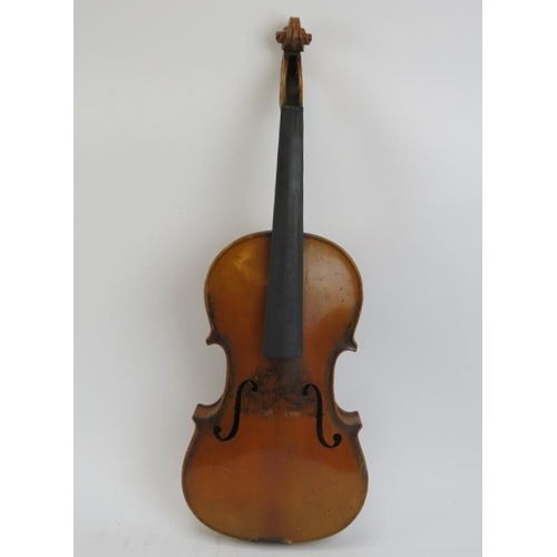 170 - A vintage violin, two bows and a violin case. Bows with makers mark of P.H. of London and Erich Stei... 