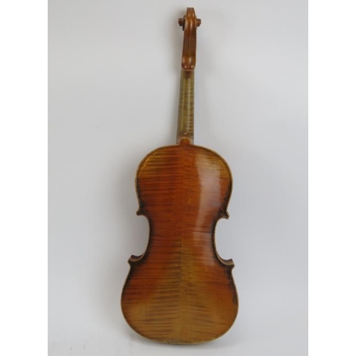 170 - A vintage violin, two bows and a violin case. Bows with makers mark of P.H. of London and Erich Stei... 