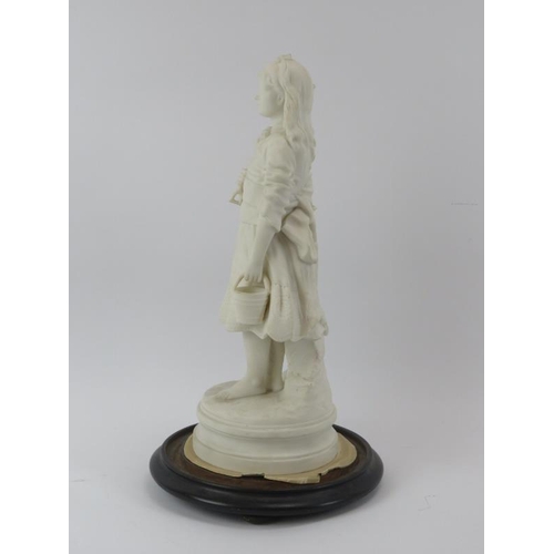 199 - A large parian ware figure of a farm girl, 19th century. Supported on a turned wood base and enclose... 