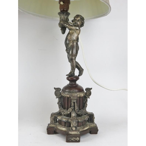 236 - A pair of Neoclassical putti table lamps, late19th/early 20th century. Constructed in plated metal, ... 