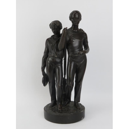 244 - A bronze figural group of two sailors. Signed J Durham. cm height.
Condition report: Light age relat... 