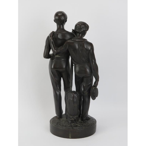 244 - A bronze figural group of two sailors. Signed J Durham. cm height.
Condition report: Light age relat... 