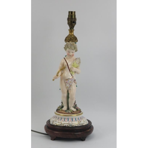 25 - An antique Meissen style converted putti porcelain table lamp. 42.8 cm height.
Condition report: Som... 