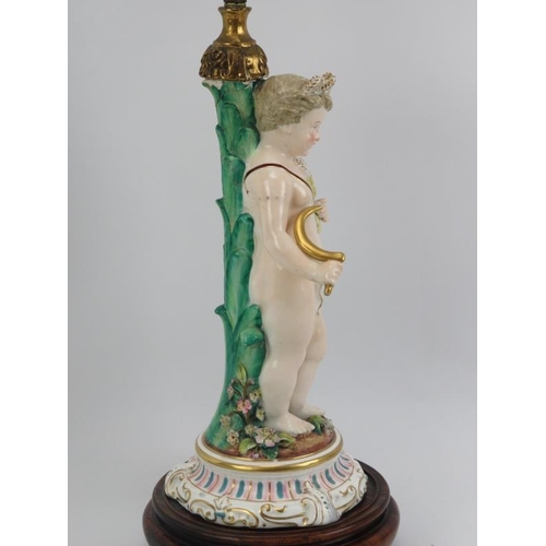 25 - An antique Meissen style converted putti porcelain table lamp. 42.8 cm height.
Condition report: Som... 