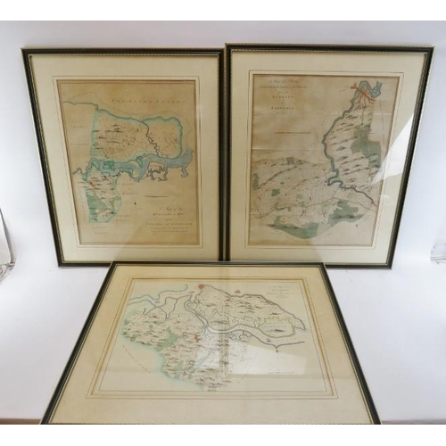 251 - Kent interest: Three hand coloured engraved maps of the Hundreds of Hoo, Chatham, Gillingham, Larkfi... 