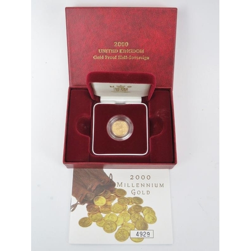 273 - An Elizabeth II 22ct gold Millennium half sovereign coin, dated 2000. Presentation box/paperwork inc... 