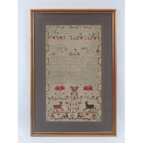 31 - A Georgian needlework sampler, dated 1808. By Sarah Stevenage, dated January 7, 1808. Framed and gla... 