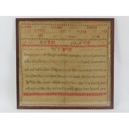 32 - A Victorian needlework sampler, mid 19th century. Incorporating alphabet, numbers and poetry by Mary... 